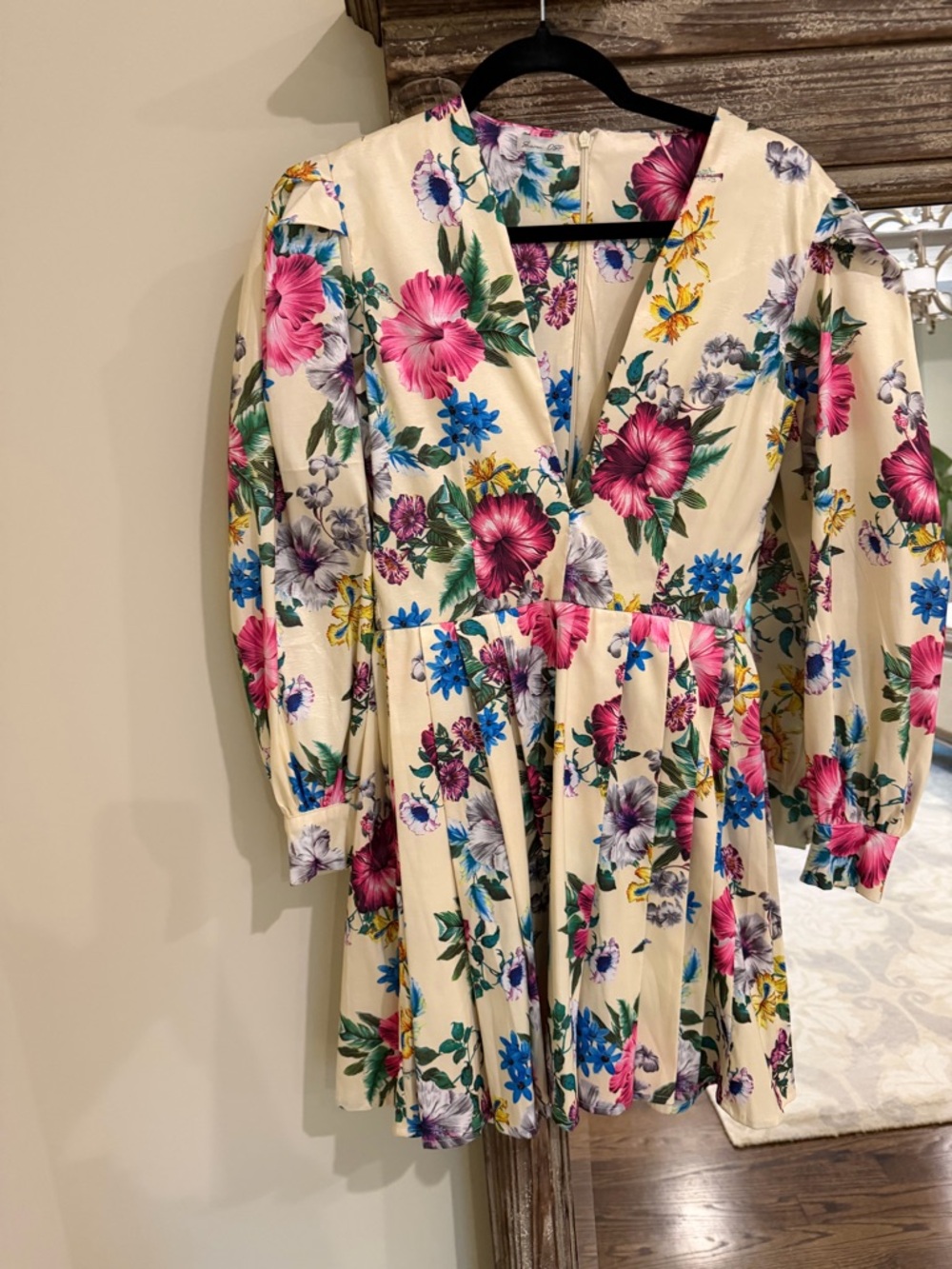 Cream Floral V-Neck Dress